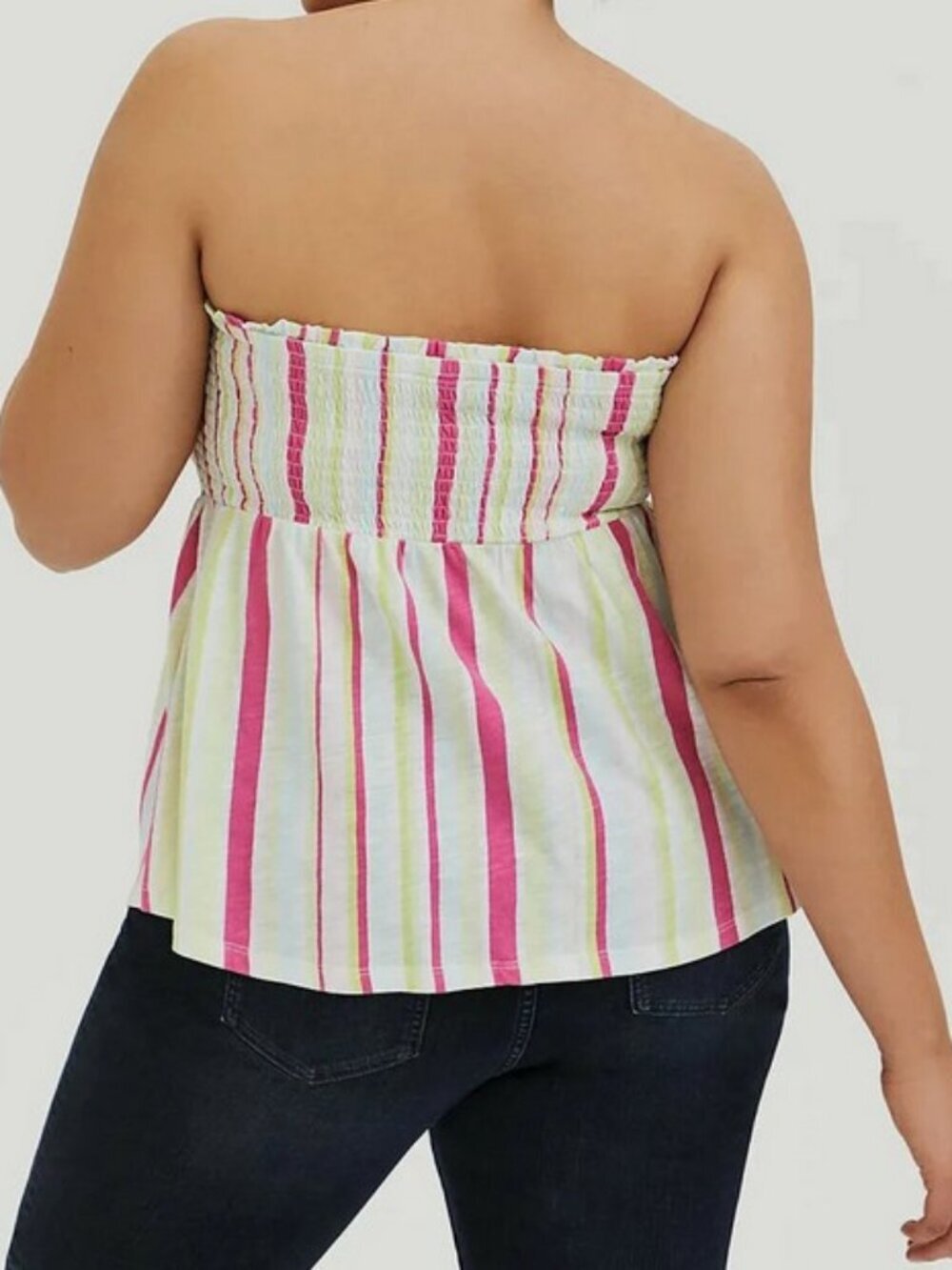 Torrid Multi Stripe Smocked Babydoll Tube Top - Picture 2 of 8